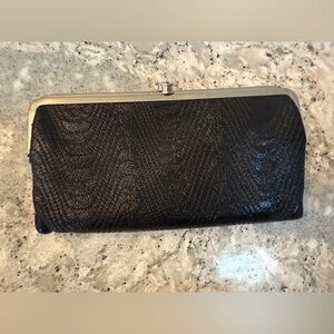 HOBO Lauren Double Frame Shiny Black Textured Wallet